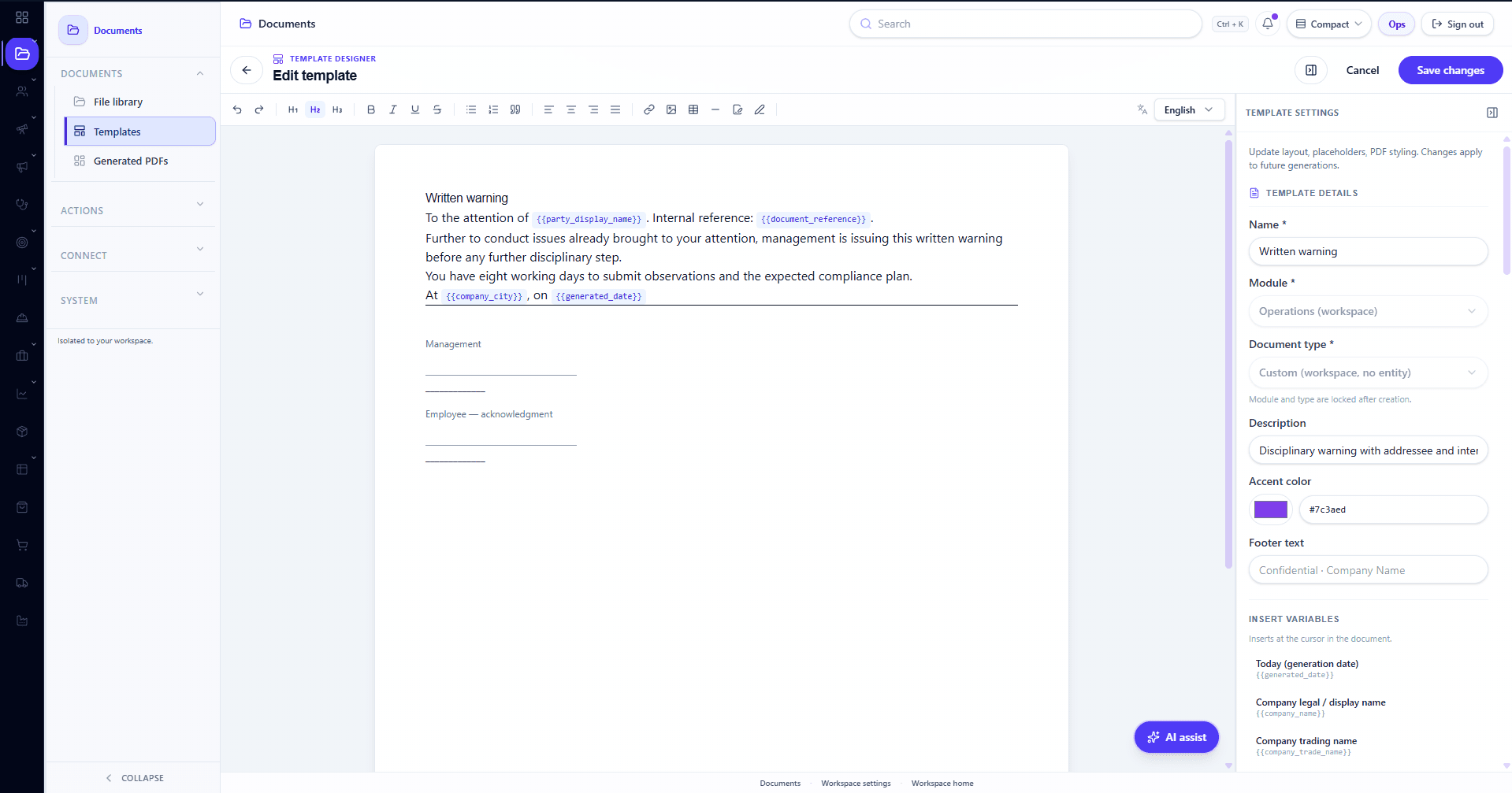Saga Documents dashboard preview