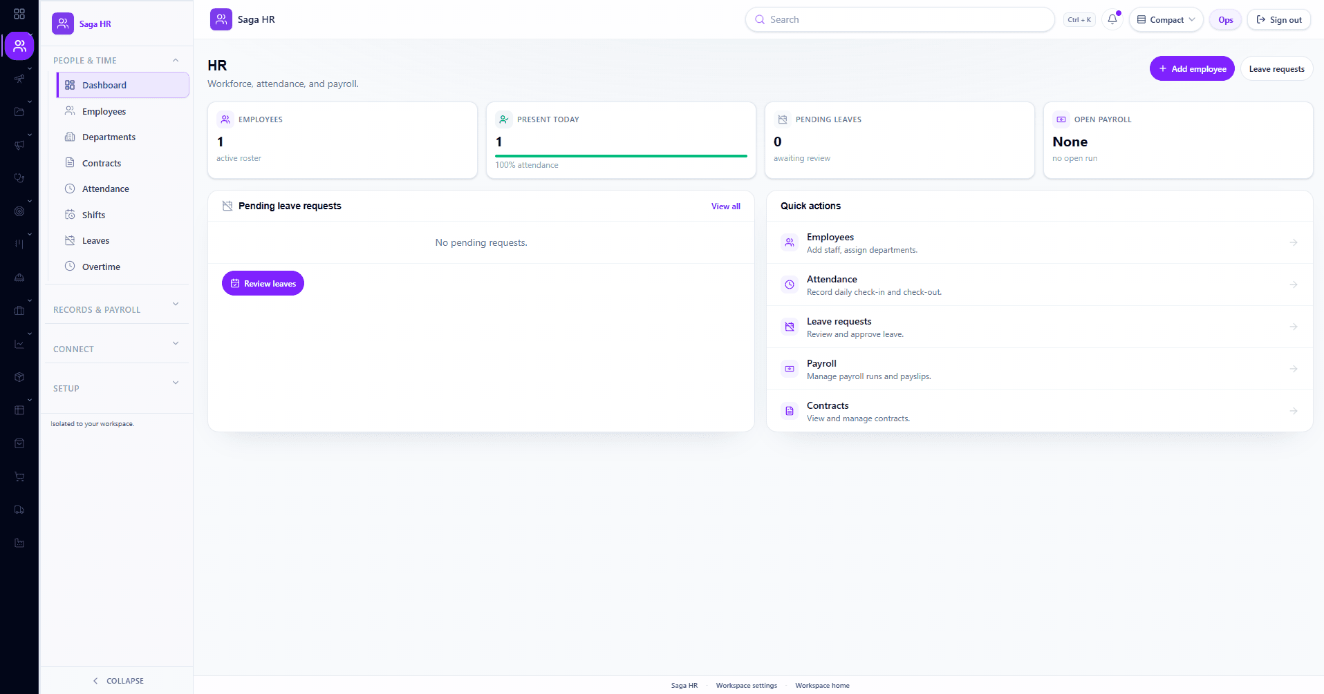 Saga HR dashboard preview