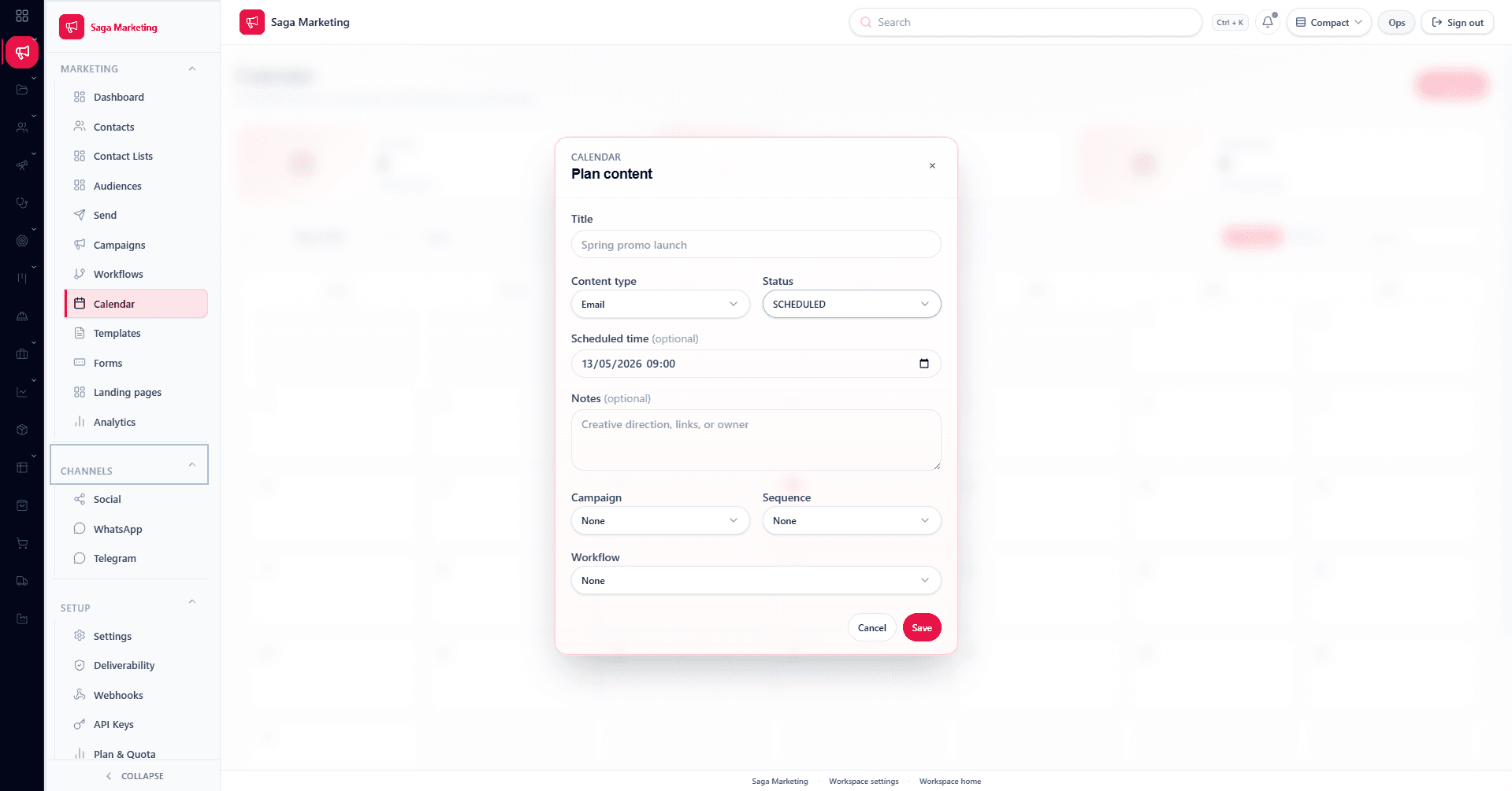 Saga Marketing dashboard preview