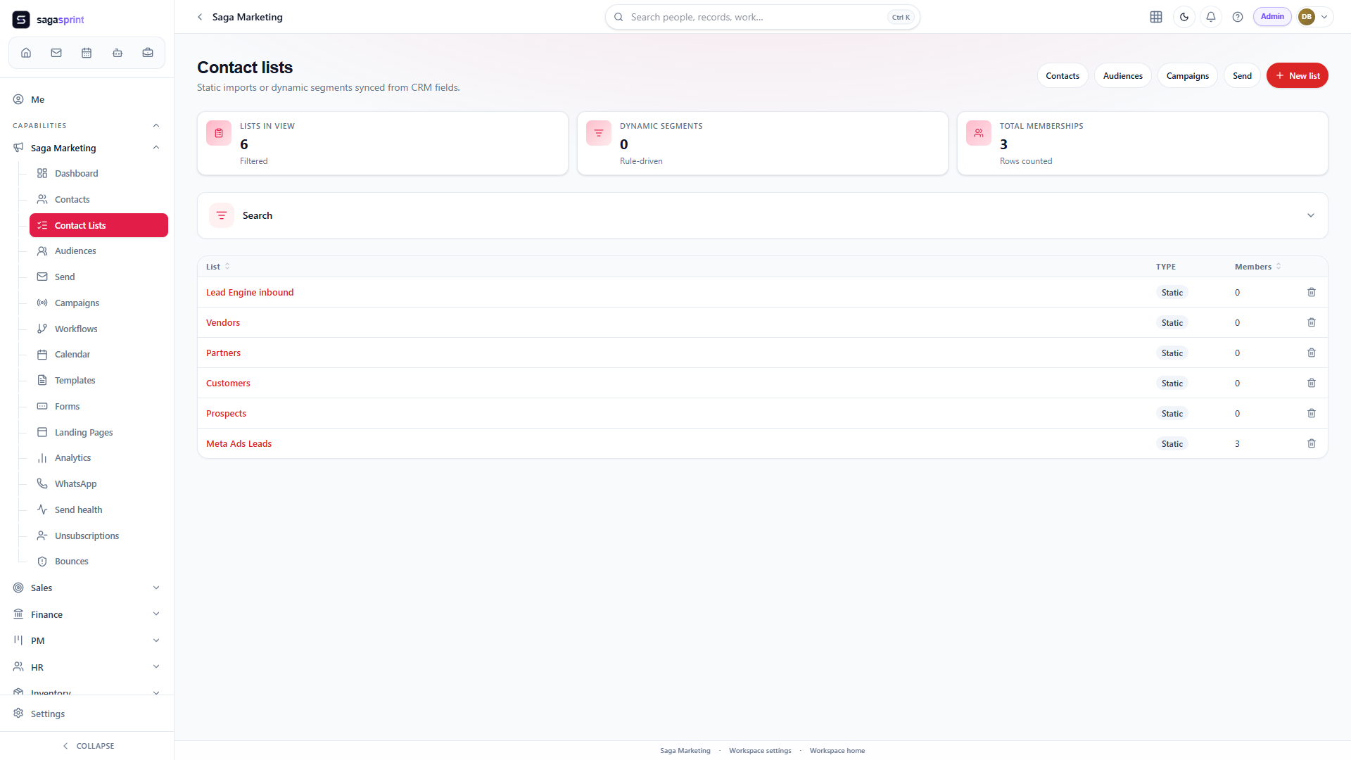 Contact lists